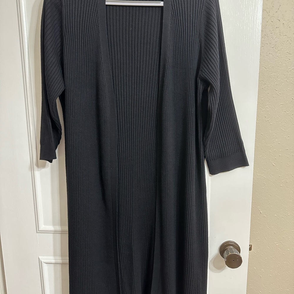 Style & Co. Women Black Ribbed Open Front Duster/ Bracelet Length sleeves -XL/16
